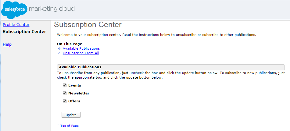 Custom profile and subscription center integrated with Sales/Service ...