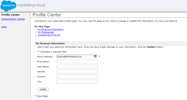 Custom profile and subscription center integrated with Sales/Service ...